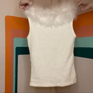 White Feathered Collar Top Size S